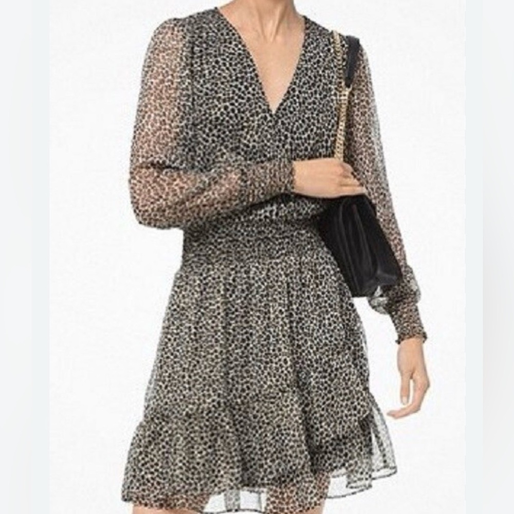 Michael Kors Leopard Print Long Sleeve Dress‎
